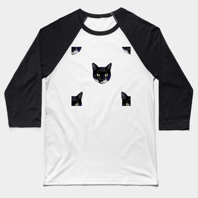 Black and White Tuxedo Cat Faces  - Repeat Pattern Baseball T-Shirt by andreeadumez